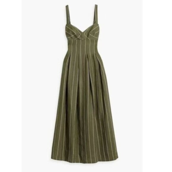 NWT NICHOLAS Selene Seamed Cami Linen Olive & White Striped Maxi Dress - Picture 16 of 16